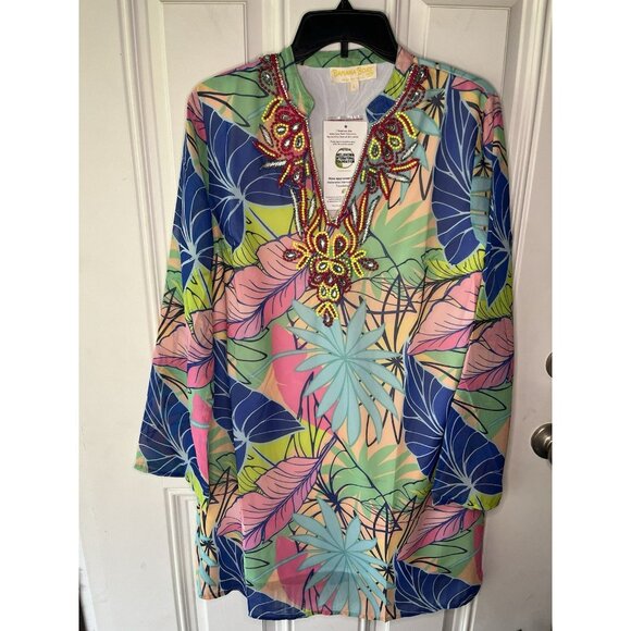 Banana Boat NEW NWT SPF 25+ Sun Protection Floral V Neck Coverup Dress Woman’s - Picture 2 of 11